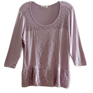 Linda Matthews Blouse Women Medium Lilac Lace Long Sleeve Attached  Front Lined